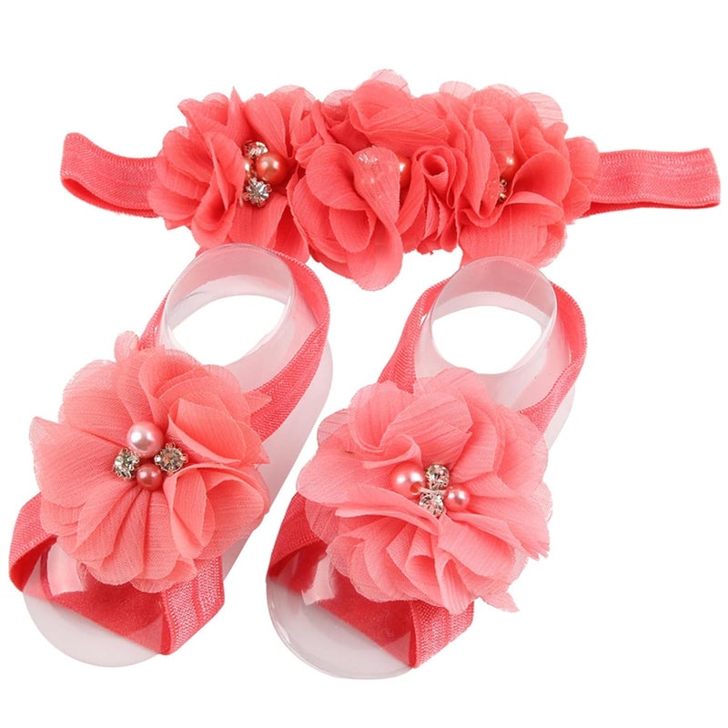 Ldcx Baby girls infant crochet butterfly headbands and knitted flower barefoot sandals.(BBFJ3) (Z2) - Image 1